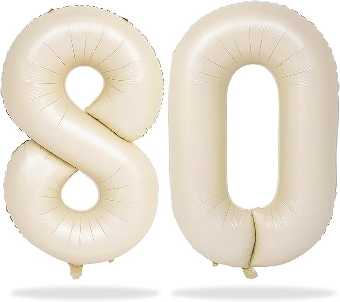 80th Birthday Balloons Cream for Women, 40 Inch Giant Beige Foil Number 80 Balloons Self Inflatin... | Amazon (US)