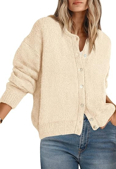PRETTYGARDEN Long Sleeve Crewneck Button Down Womens Sweaters Fall Open Front Chunky Cardigan Swe... | Amazon (US)
