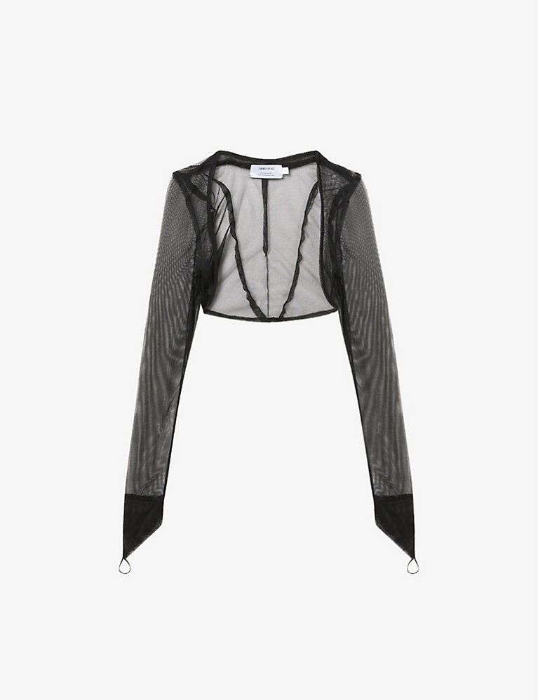 Exposed-seam long-sleeved upcycled-nylon mesh shrug | Selfridges