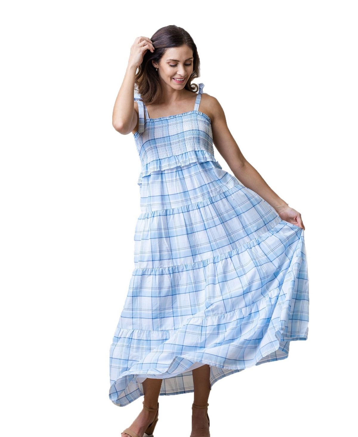 Hope & Henry Women's Smocked Tiered Dress - Classic Blue Tonal Plaid | Macy's