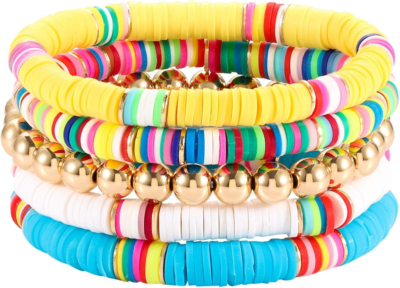 FAERLIIRY Heishi Bracelet Set for Woman Girls Stackable Ball Beaded Multicolor African Vinyl Stre... | Amazon (US)