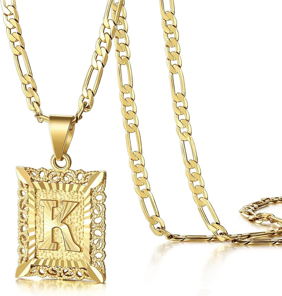 Initial Letter Pendant Necklace for Men Womens, 18K Gold Plated Square Capital Monogram Necklace ... | Amazon (US)