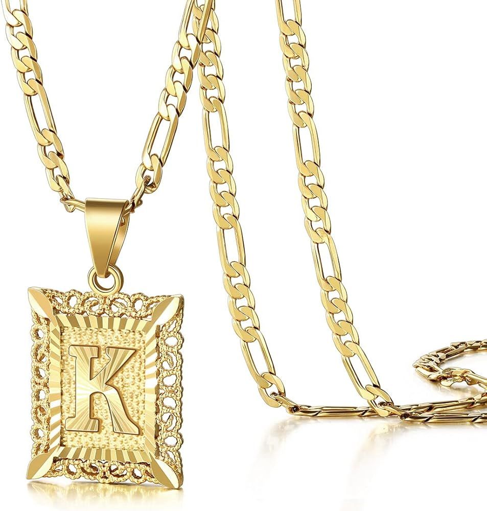 Initial Letter Pendant Necklace for Men Womens, 18K Gold Plated Square Capital Monogram Necklace ... | Amazon (US)