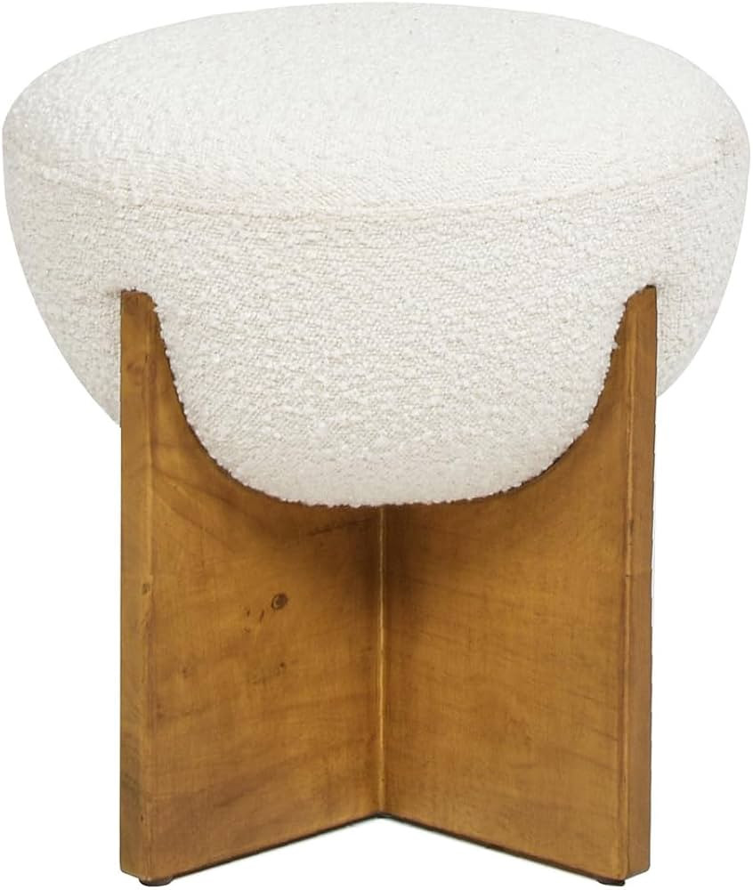 Jennifer Taylor Home Bali 18.5" Round Upholstered Ottoman with Natural Wood Base | Amazon (US)