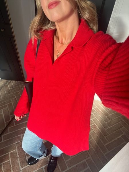 Red Collared Cashmere Knit + Agolde Denim 
I wear a Small Jumper + 26 jeans 


#LTKstyletip #LTKeurope #LTKfindsunder100