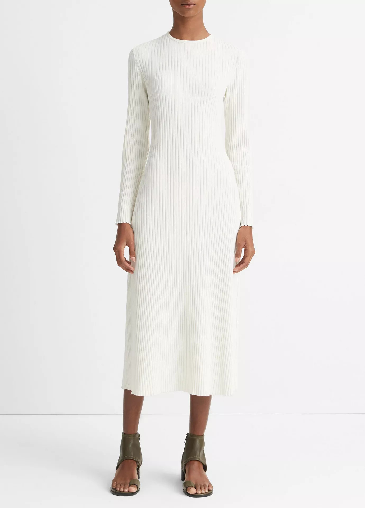 Ribbed Long-Sleeve Crew Neck Dress | Vince LLC