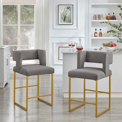 Set of 2 Modern Counter Height Bar Stools with Unique Square Open Backrest and Sturdy Iron Legs, 26-Inch Height Chairs for Kitchen Islands | Target