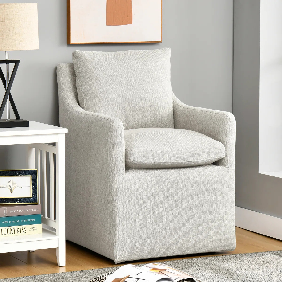 Bronte 24" Wide Country Farmhouse Linen Down Fill Upholstered Dining Armchair | Wayfair North America