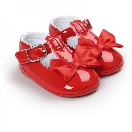 Spring Sweet Baby Girls Princess Style Bowknot Infant Toddler Kids PU Anti-skid Baby Shoes Red S | Walmart (US)