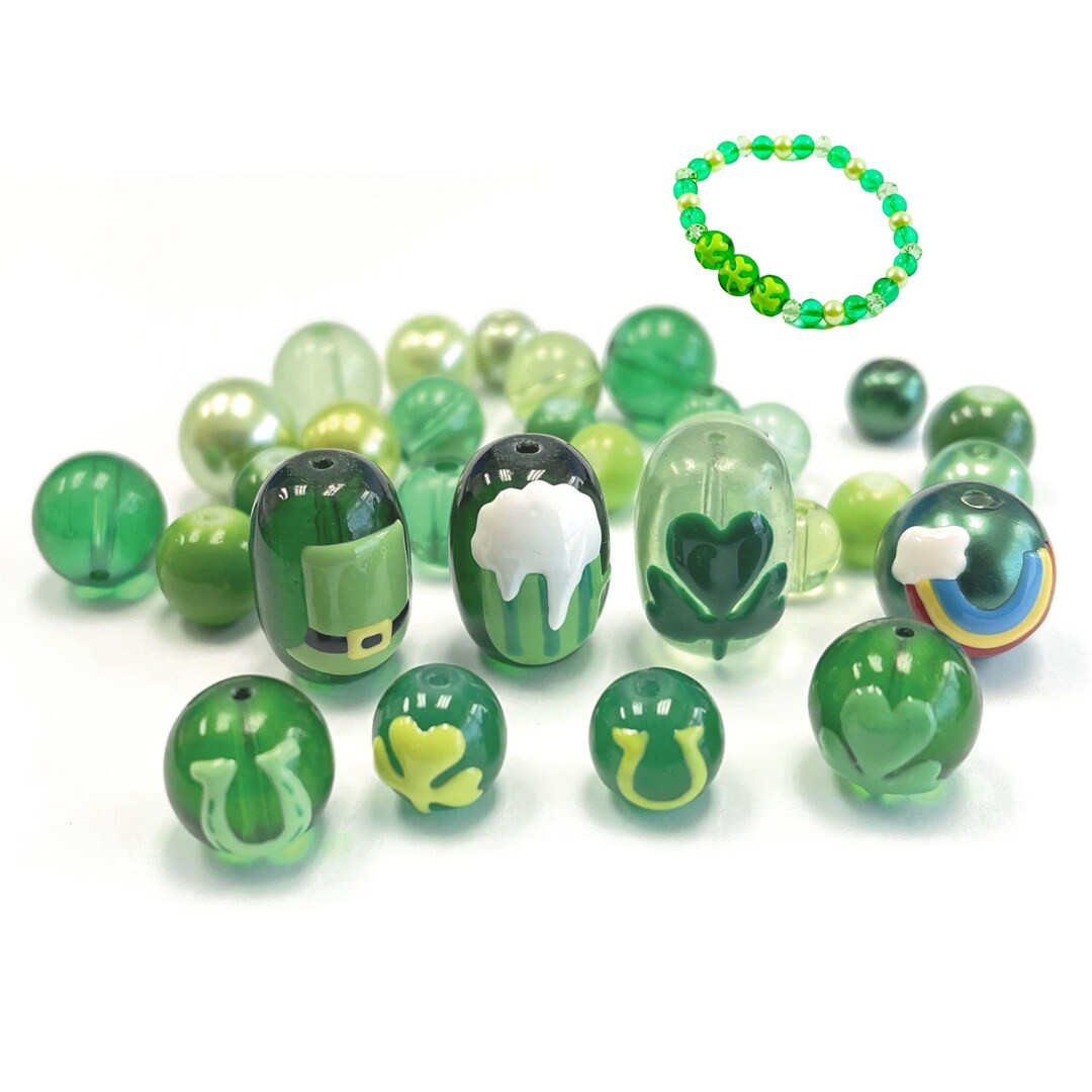 St Patrick Beads Bulk For Bracelet Making, Green Irish Beads, 4 Clover Leaf Rainbow Green Hat Lep... | Etsy (US)