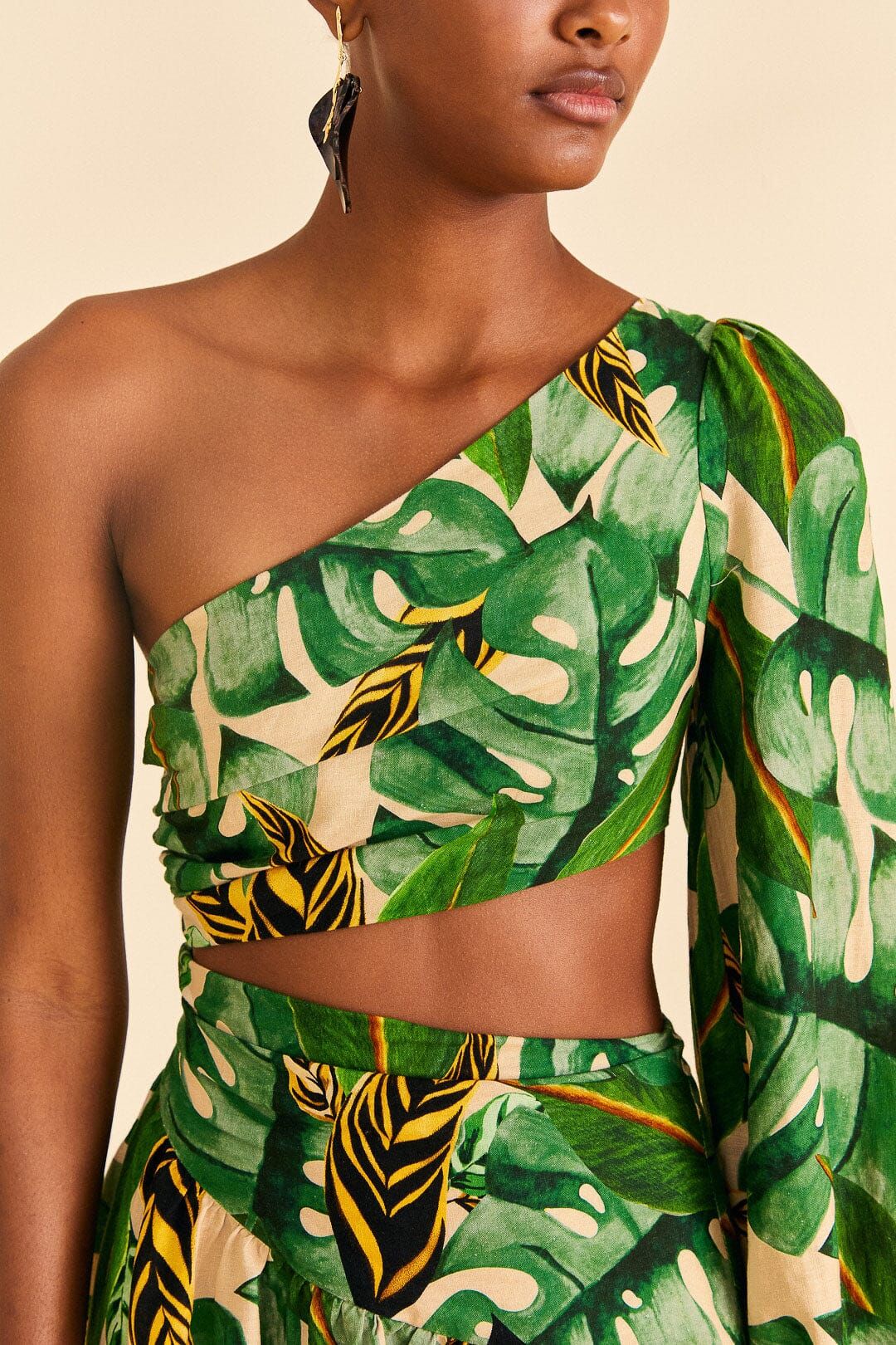 Tropical Leaves One Shoulder Mini Dress | FarmRio