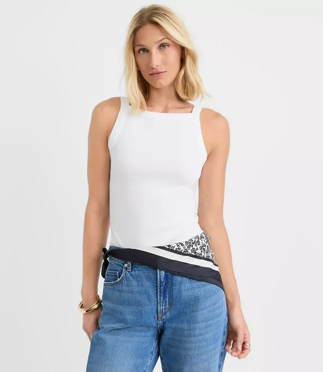 Perfect Ribbed Apron Neck Tank Top | LOFT