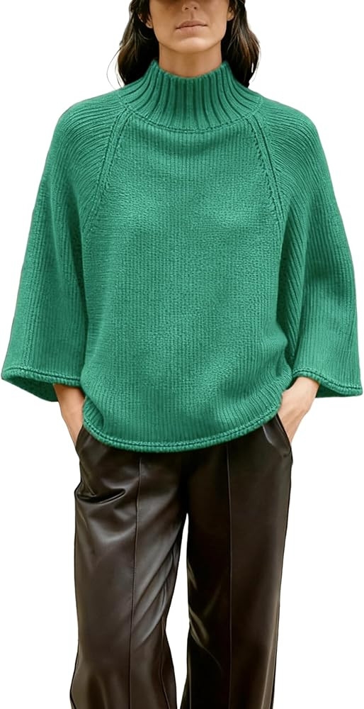 Yeokou Women Oversized Turtleneck Sweater Wide Sleeves Ribbed Knit Jumper Flowy Pullover Tops | Amazon (US)