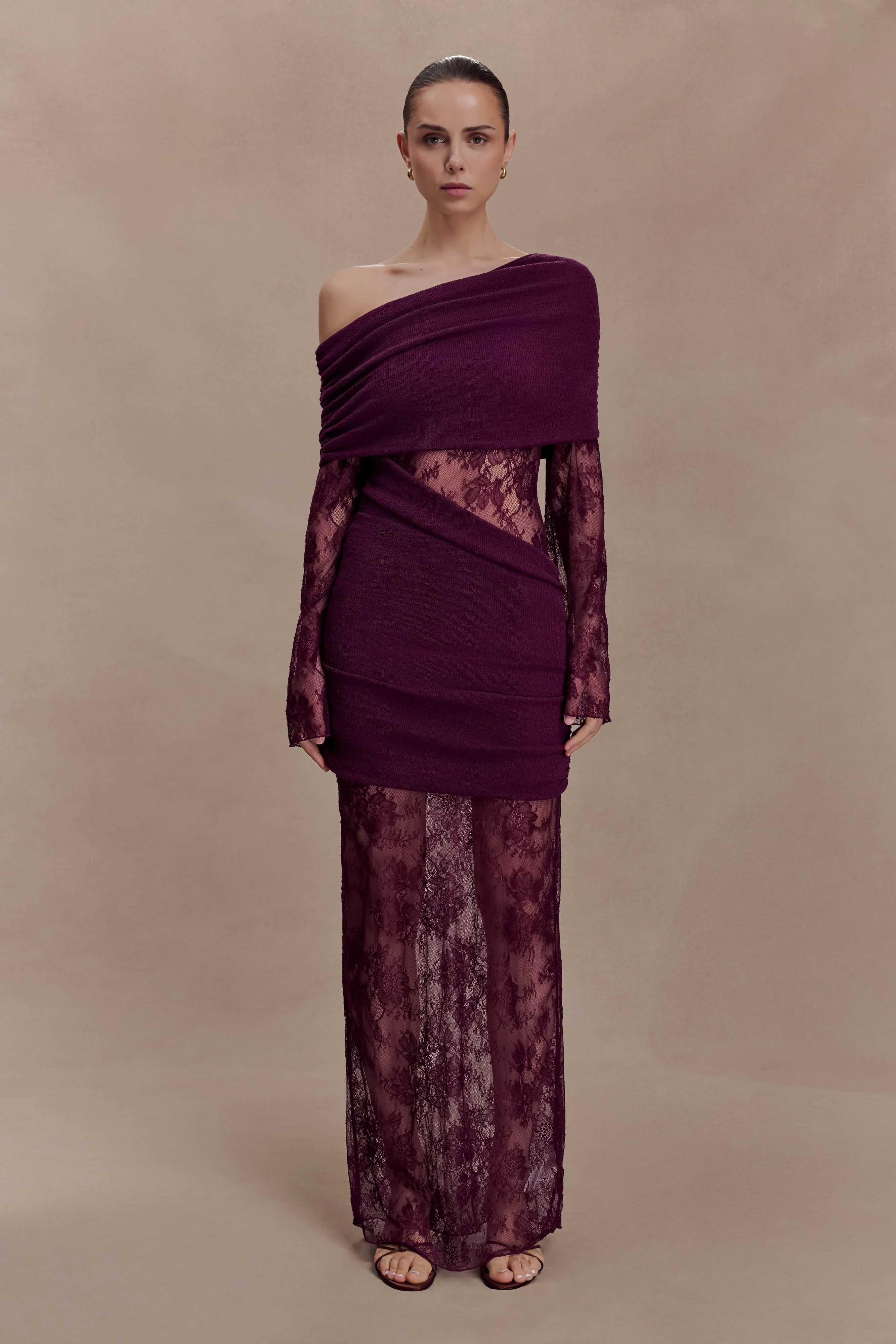 Luxie Lace Knit Maxi Dress - Plum | MESHKI US