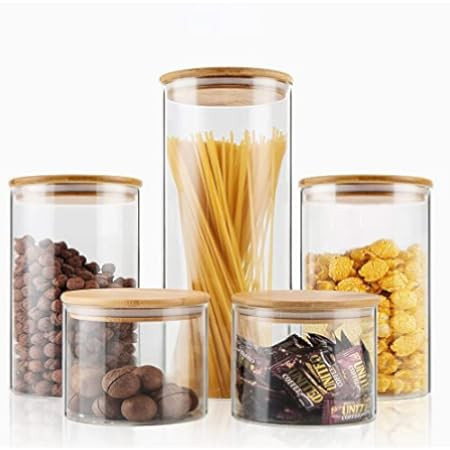 Stackable Kitchen Canisters Set, Pack of 5 Clear Glass Food Storage Jars Containers with Airtight Ba | Amazon (US)