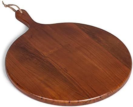BIRDROCK HOME 15” Round Acacia Wooden Cheese Serving Board with Handle - Medium - Party Charcuterie  | Amazon (US)