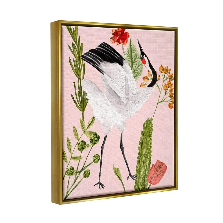 Stupell Industries Tropical Crane Bird Botanicals Graphic Art Metallic Gold Floating Framed Canva... | Walmart (US)