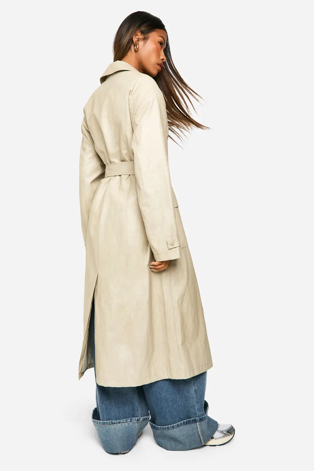 Vintage Look Faux Leather Trench Coat | boohoo (US & Canada)