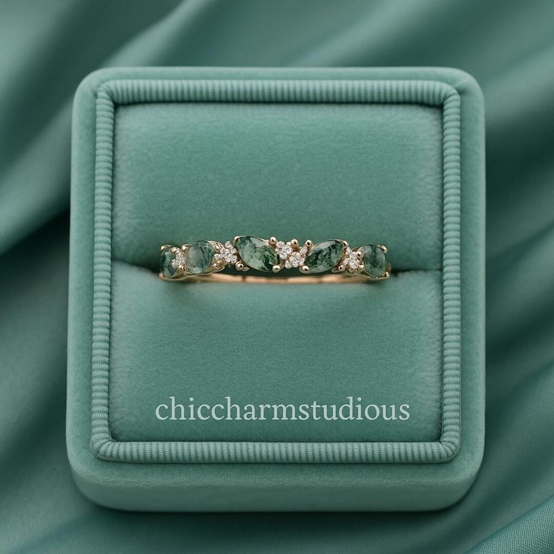 Marquise Moss Agate Wedding Band: 14K Rose Gold | Diamond Half Eternity | Valentine gift | Etsy finds 


#LTKSeasonal #LTKValentine #LTKSaleAlert