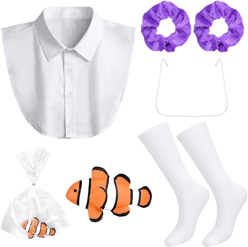 6 Pcs Shaking Fish Bag Costume Halloween Costume Kit Include White Fake Collar Knee High Socks Pu... | Amazon (US)