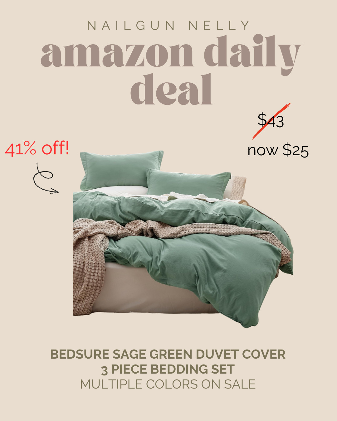 Amazon Daily Deal! - Bedsure Sage Green Duvet Cover, 3 piece set 

 #LTKHome #LTKSaleAlert #LTKFindsUnder50