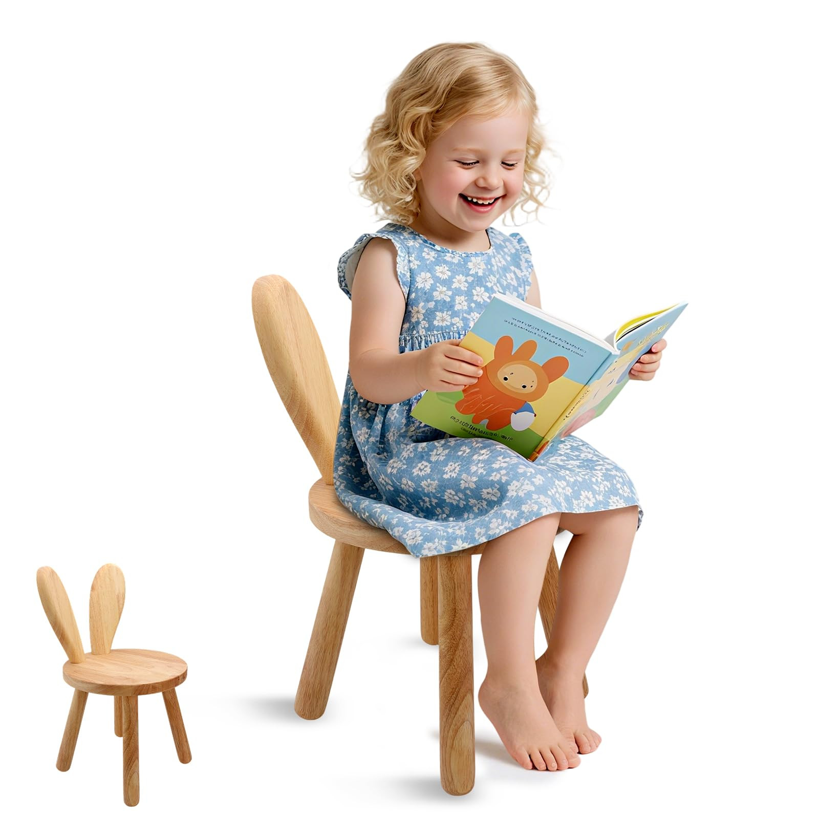 Wooden Step Stool Children Toddler Chair Kids Desk Chair with Non-Slip Foot Mat Wood Wax Oil Craf... | Amazon (US)