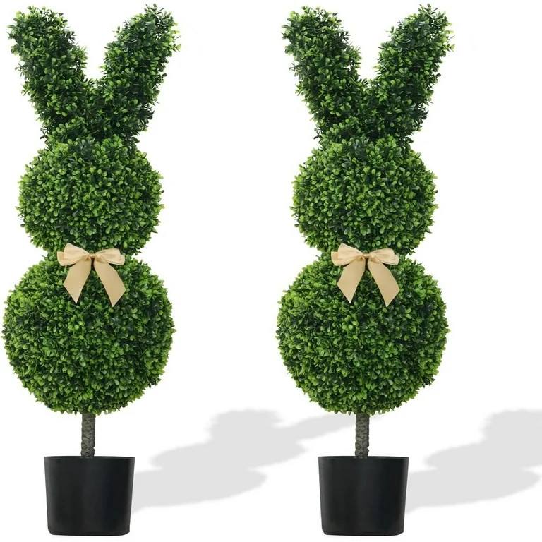 Rabbit Shaped Topiary Trees – Set of 2 – 29IN High Artificial Boxwood – Swaying Ears and Br... | Walmart (US)