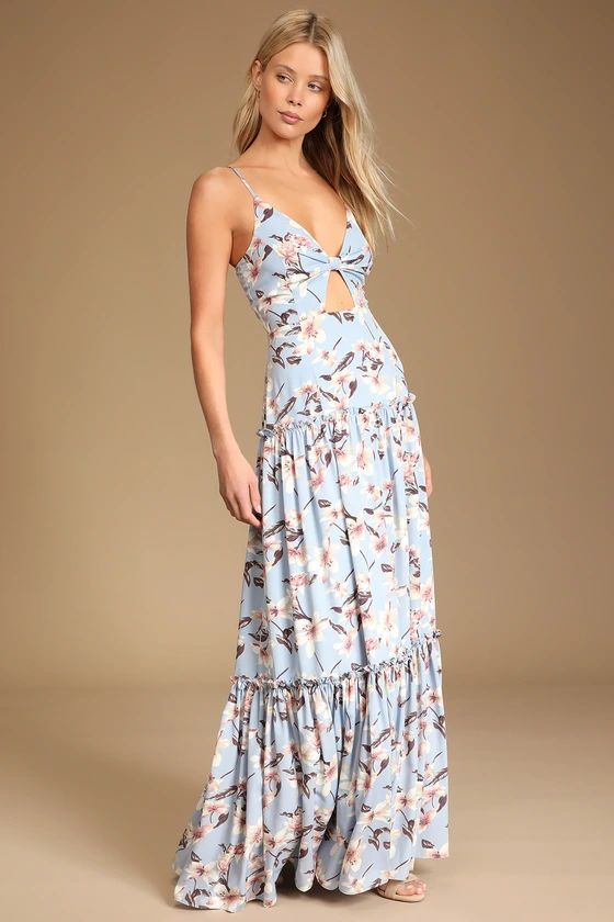 Blooms of Paradise Light Blue Floral Print Sleeveless Maxi Dress | Lulus (US)
