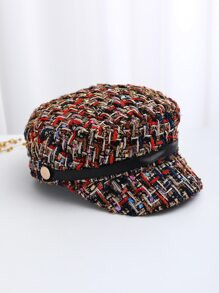 1pc Fashionable Colorful Woolen Navy Hat Black Pu Decoration Beret Cap, Suitable For Daily Use Ch... | SHEIN