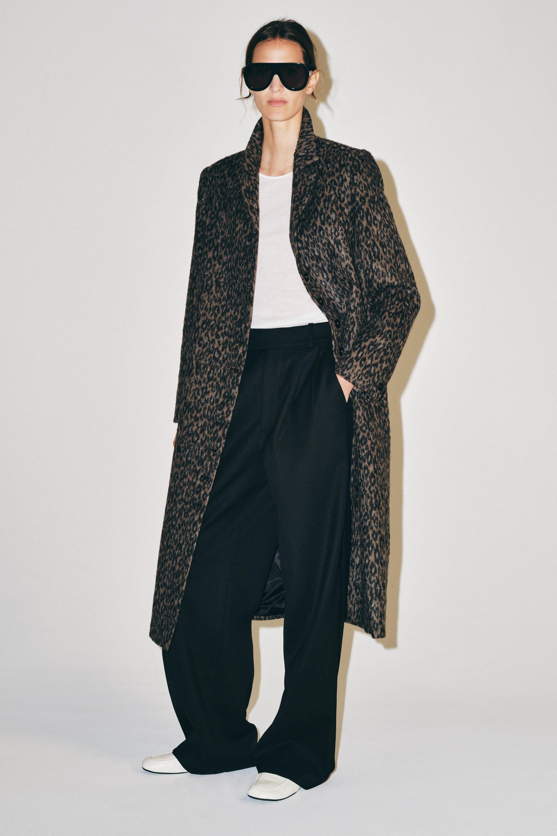 Zara - Animal Print Long Coat Zw Collection - Leopard / Taupe Brown - L - Woman | Zara US