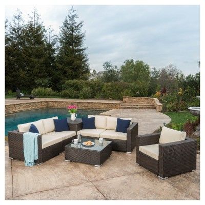 Santa Rosa 7pc  All-Weather Wicker Patio Sectional Sofa Set - Brown - Christopher Knight Home | Target