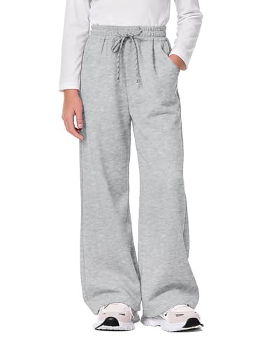 Hvididan Girls Sweatpants Grey Pants Size 10-12 Straight Leg Drawsting Light Grey Sweatpants for Teen Girls Athletic Trackpants Workout Jogger Pants, Gray | Amazon (US)