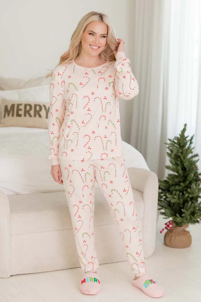 Merry All the Way Candy Canes Pajama Top | Pink Lily