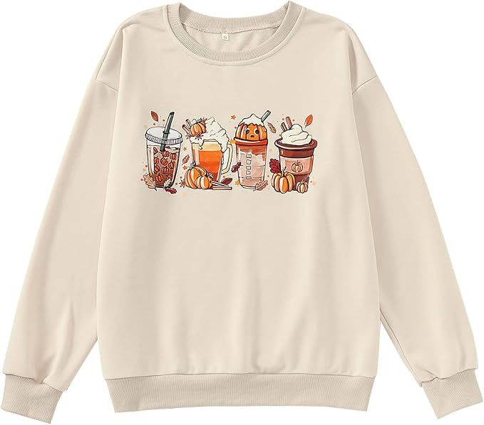 CM C&M WODRO Women Halloween Pumpkin Coffee Shirt Long Sleeves Cute Crewneck Sweatshirts Casual P... | Amazon (US)