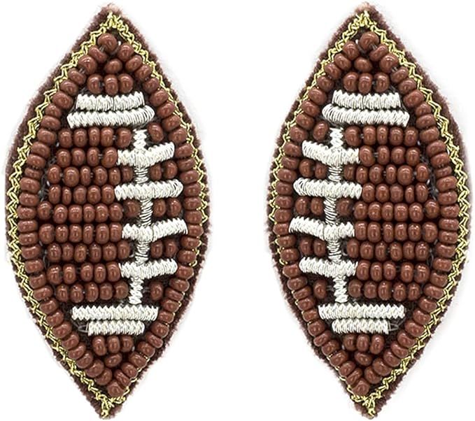 Emulily Beaded Football Post Earrings Handmade Football Earrings Athletic | Amazon (US)