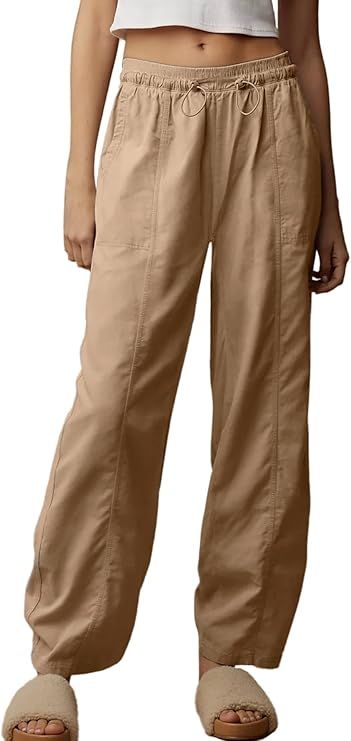 Simplee Womens Parachute Pants Elastic Waist Cargo Pants Drawstring Wide Leg Pants Baggy Y2k Pant... | Amazon (US)