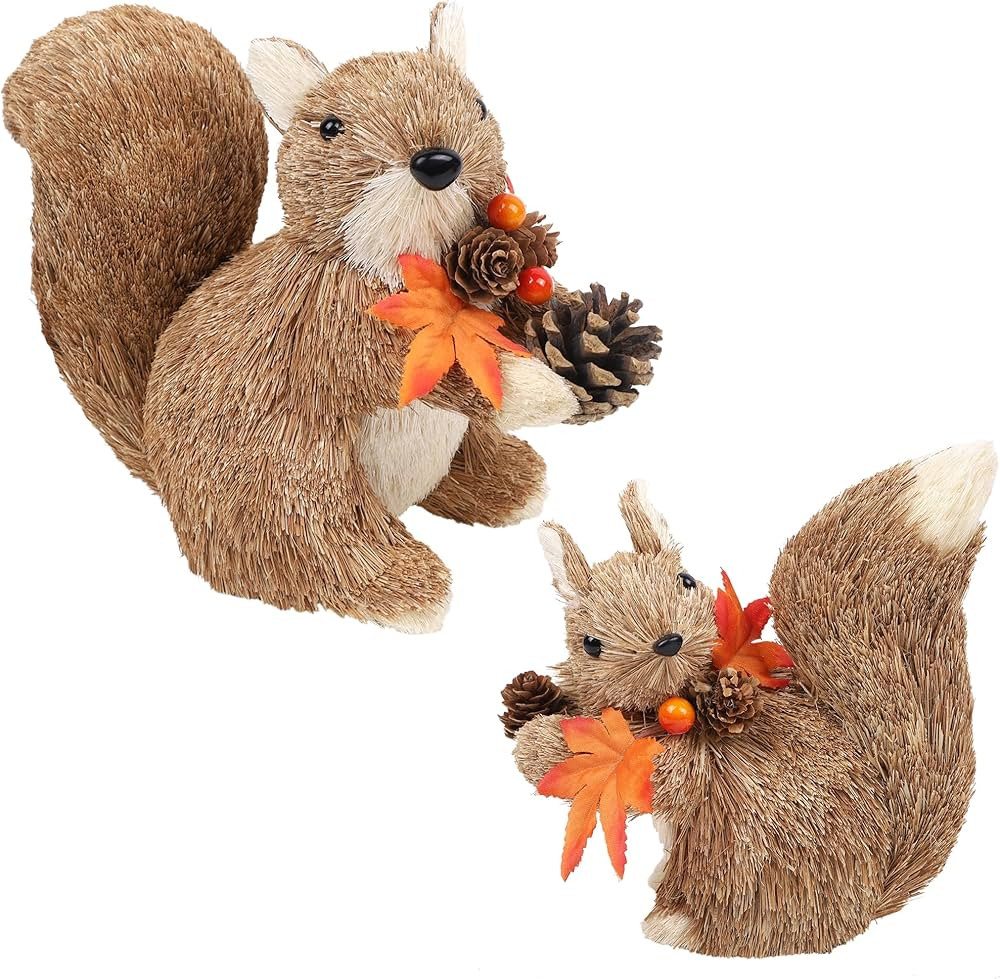 winemana Set of 2 Fall Table Decor-Squirrels with Leaves Pine Cones Thanksgiving Home Decorations... | Amazon (US)