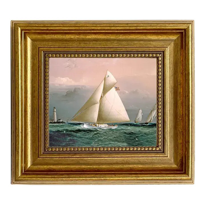 Chiquita Racing Off Boston Lighthouse Framed Oil Painting Print on Canvas | Chairish