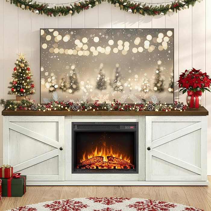 VASAGLE Soporte de TV con chimenea para televisores de hasta 80 pulgadas, chimenea eléctrica de ... | Amazon (US)