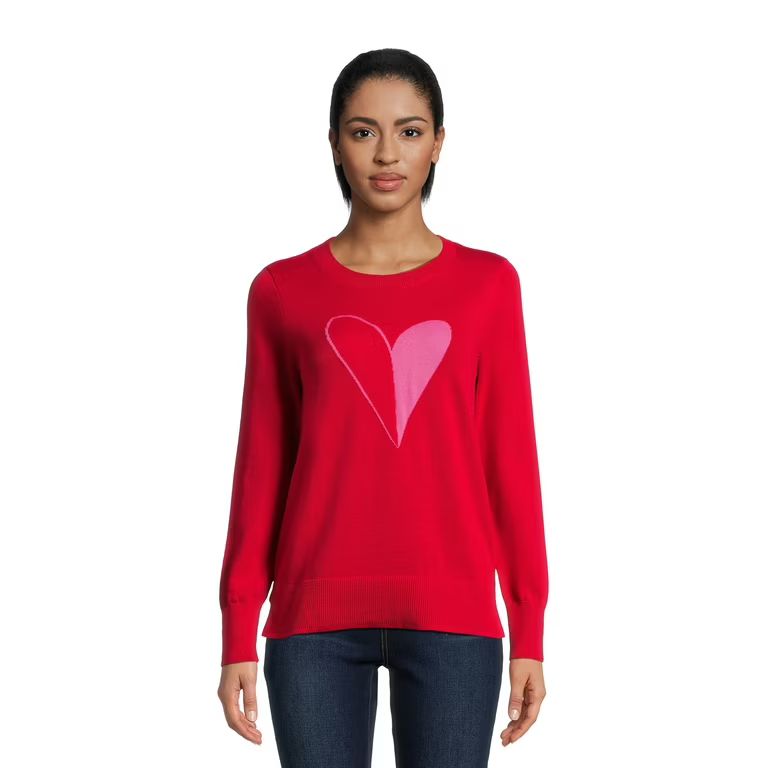 Time and Tru Women's Print Crew Neck Sweater, Midweight, Sizes XS-XXXL | Walmart (US)