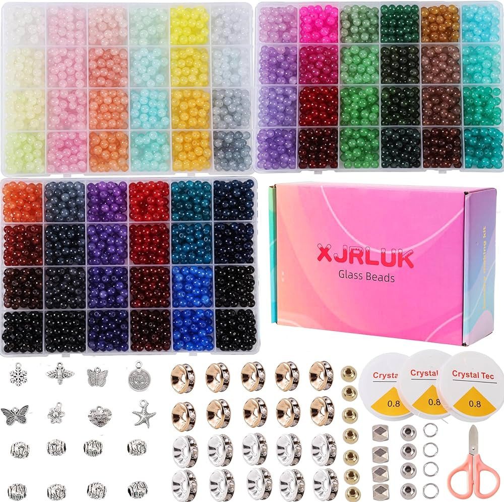 XJRLUK Glass Beads Bracelet Making Kit, 3000 pcs 72 Colors 6 mm Crystal Glass Beads for Jewelry M... | Amazon (US)