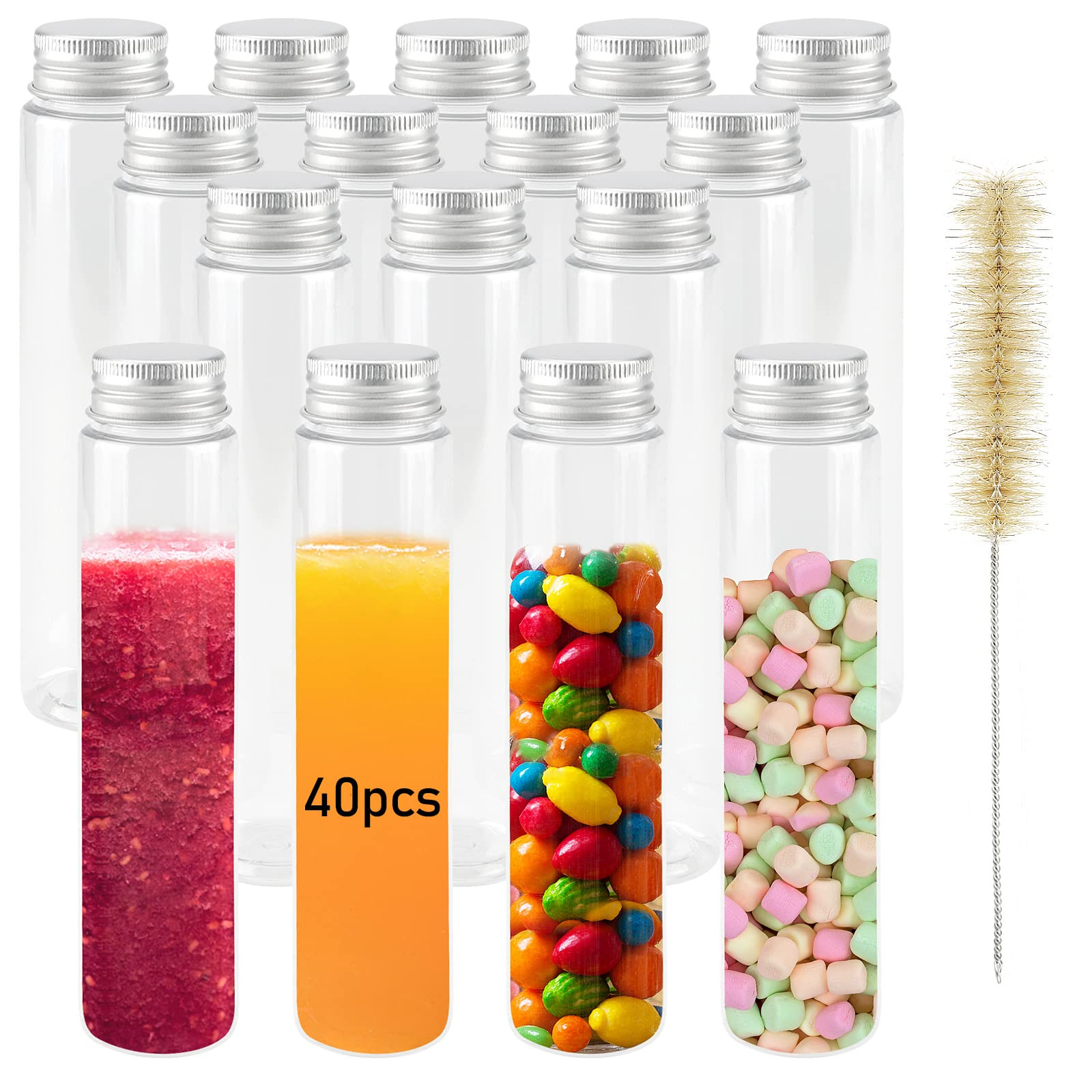40 PCS 110ml Clear Plastic Test Tubes with Screw Caps, 140 x 32mm Flat Test Tubes, Plastic Storage Tubes for Bath Salt and Candy Storage, Science Party Favors | Amazon (US)