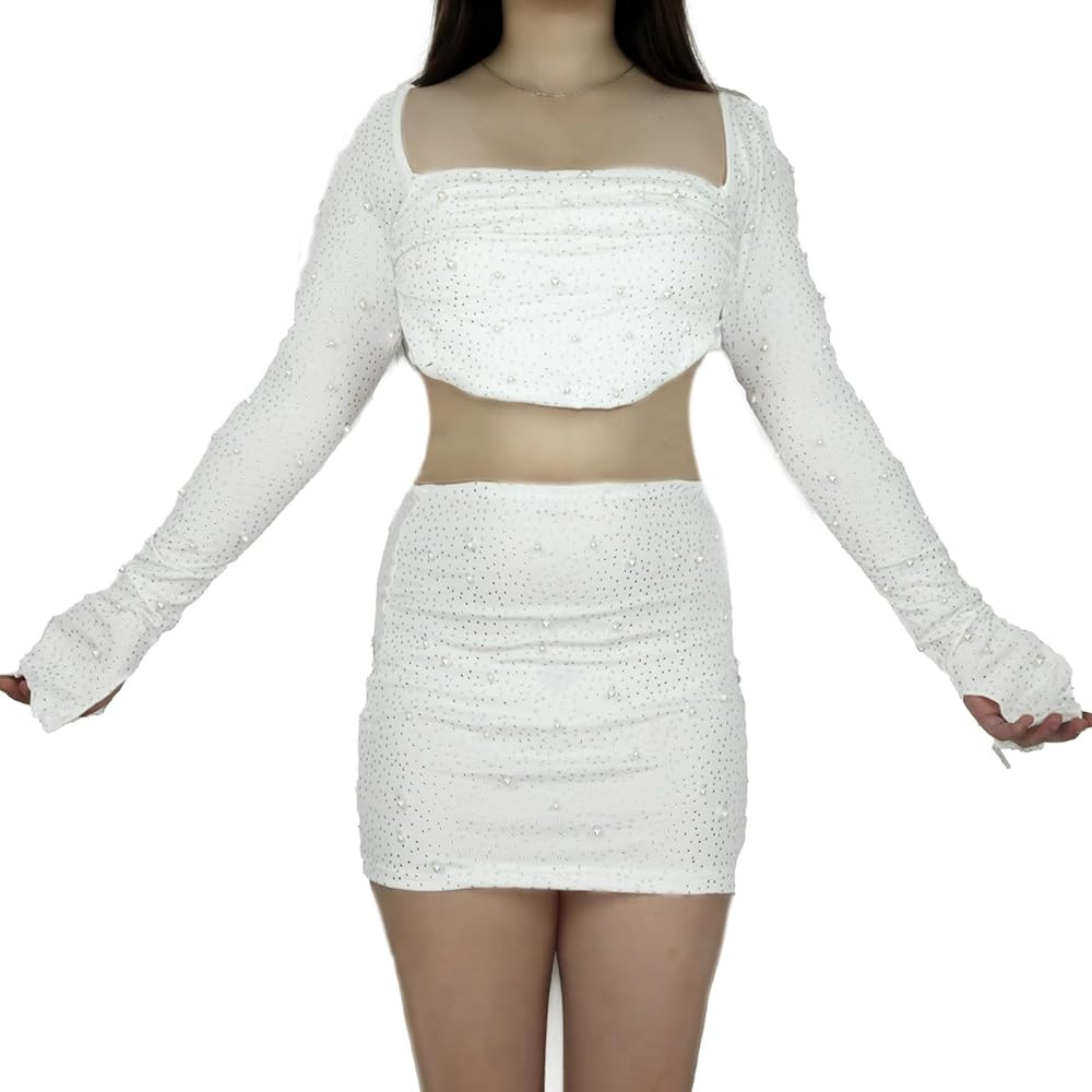 Sequined Long Sleeve Set with Pearls Mini and Maxi Options for Evening Events | Amazon (US)