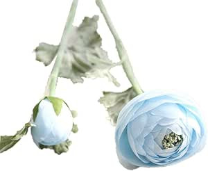 Mynse 5 Pieces 22.8 Inch Single Silk Peony Artificial Ranunculus Posy Lu Lotus Flower Blue | Amazon (US)