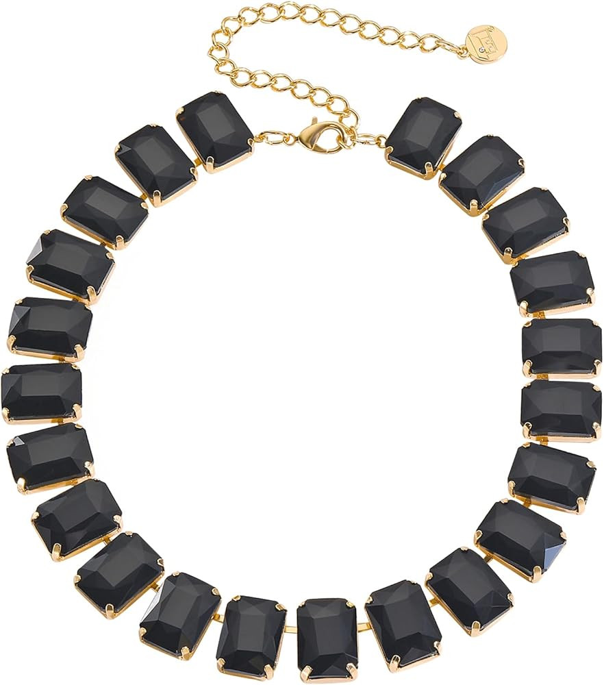 Firstmeet Rectangular Crystal Rhinestone Collar Necklace Wedding Sparkly Colorful Crystal Choker ... | Amazon (US)