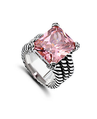 Emerald Cut Cubic Zirconia Center Stone Oxidized Twist Rope Band Statement Ring | Macy's