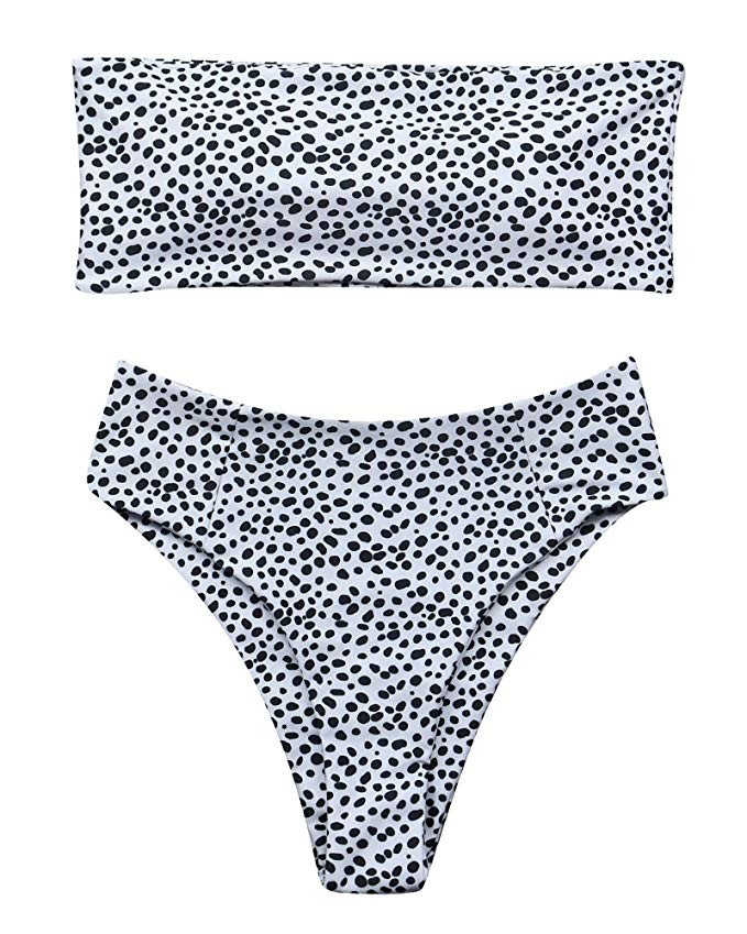 OMKAGI Women's 2 Pieces Bandeau Bikini Swimsuits Off Shoulder High Waist Bathing Suit High Cut | Amazon (US)