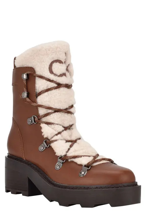 Calvin Klein Alaina Faux Shearling Boot in Dark Natural at Nordstrom, Size 8.5 | Nordstrom