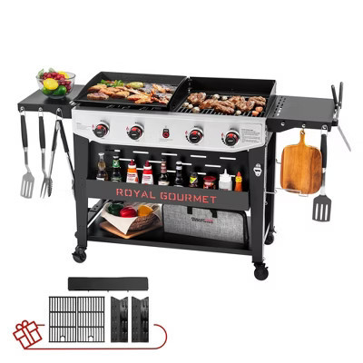 Royal Gourmet 4-Burner 48000 BTU Iron Propane Combination Gas Grill & Cover GD405BTG Black & Silver | Target