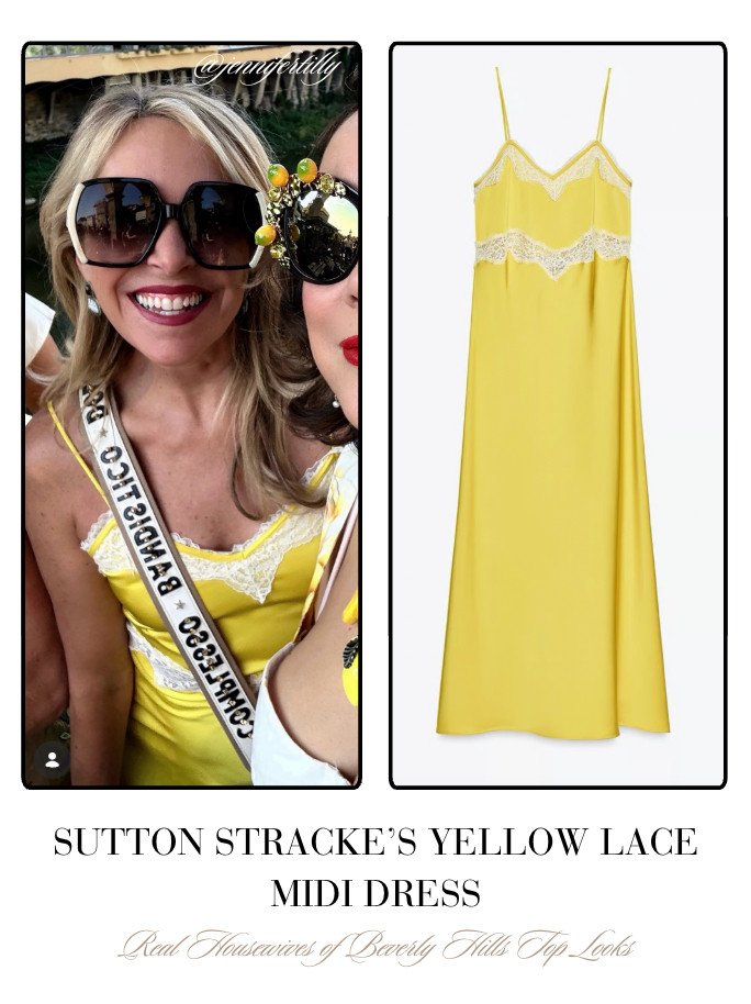 Sutton Stracke's Yellow Lace Midi Dress 📸= @jennifertilly 

 